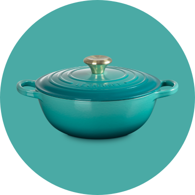 Le Creuset Marmite Bleu Riviera Light Gold Knob